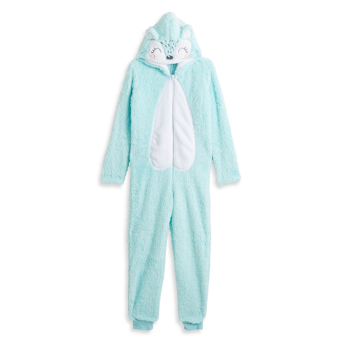 INEXTENSO Combi pyjama capuche peluche fille turquoise pas cher