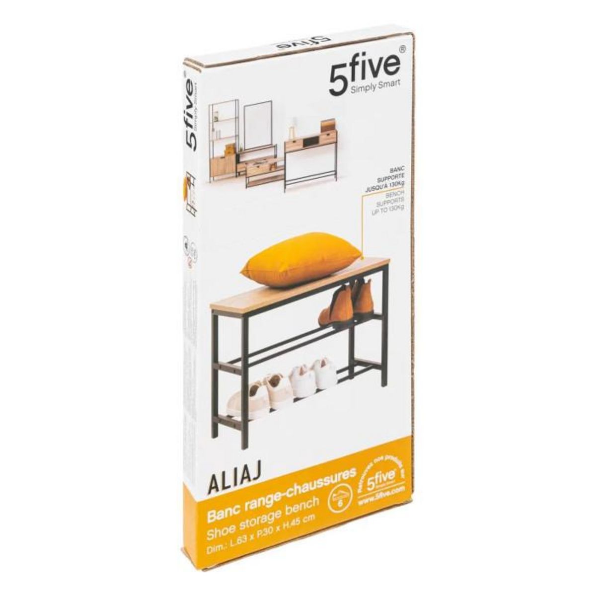 FIVE Banc Range-Chaussures 2 Étages  Aliaj  63cm Noir