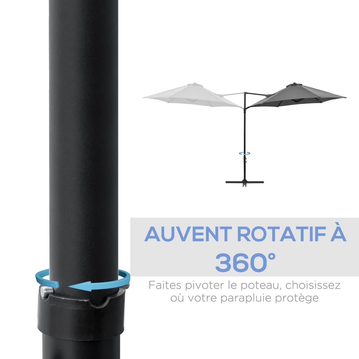 OUTSUNNY Parasol déporté octogonal inclinable pivotant Ø 256 cm acier polyester gris anthracite