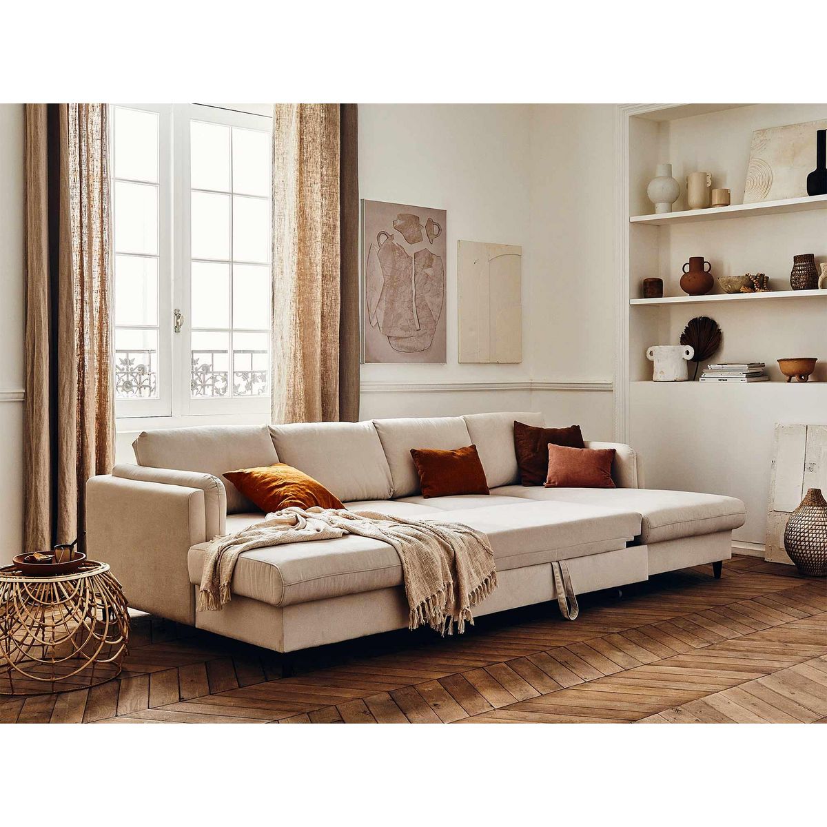 LISA DESIGN Brooke - canapé panoramique en u - 7 places - convertible avec coffre - en velours