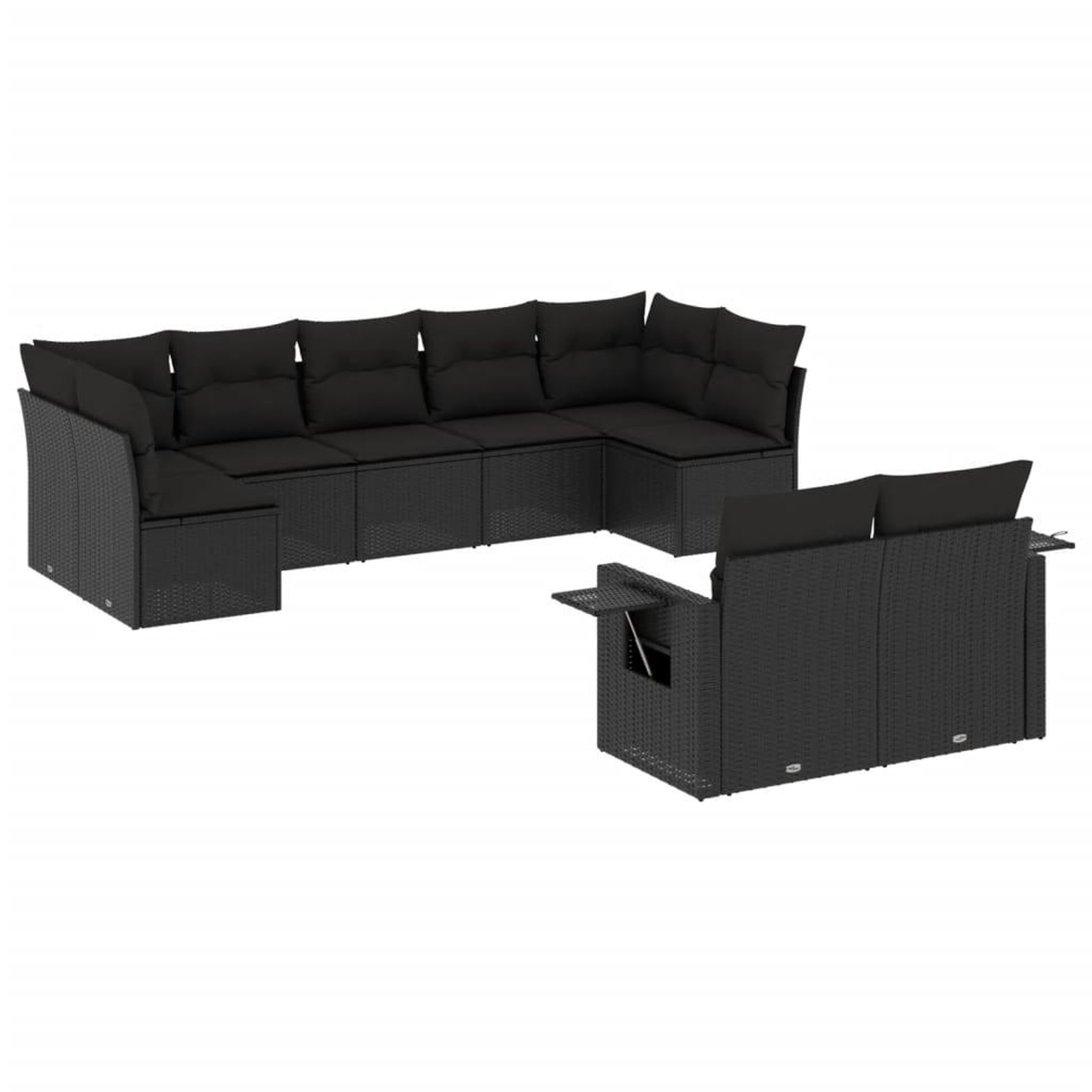 Voir la diapositive 2 : VIDAXL Salon de jardin 9 pcs avec coussins noir resine tressee