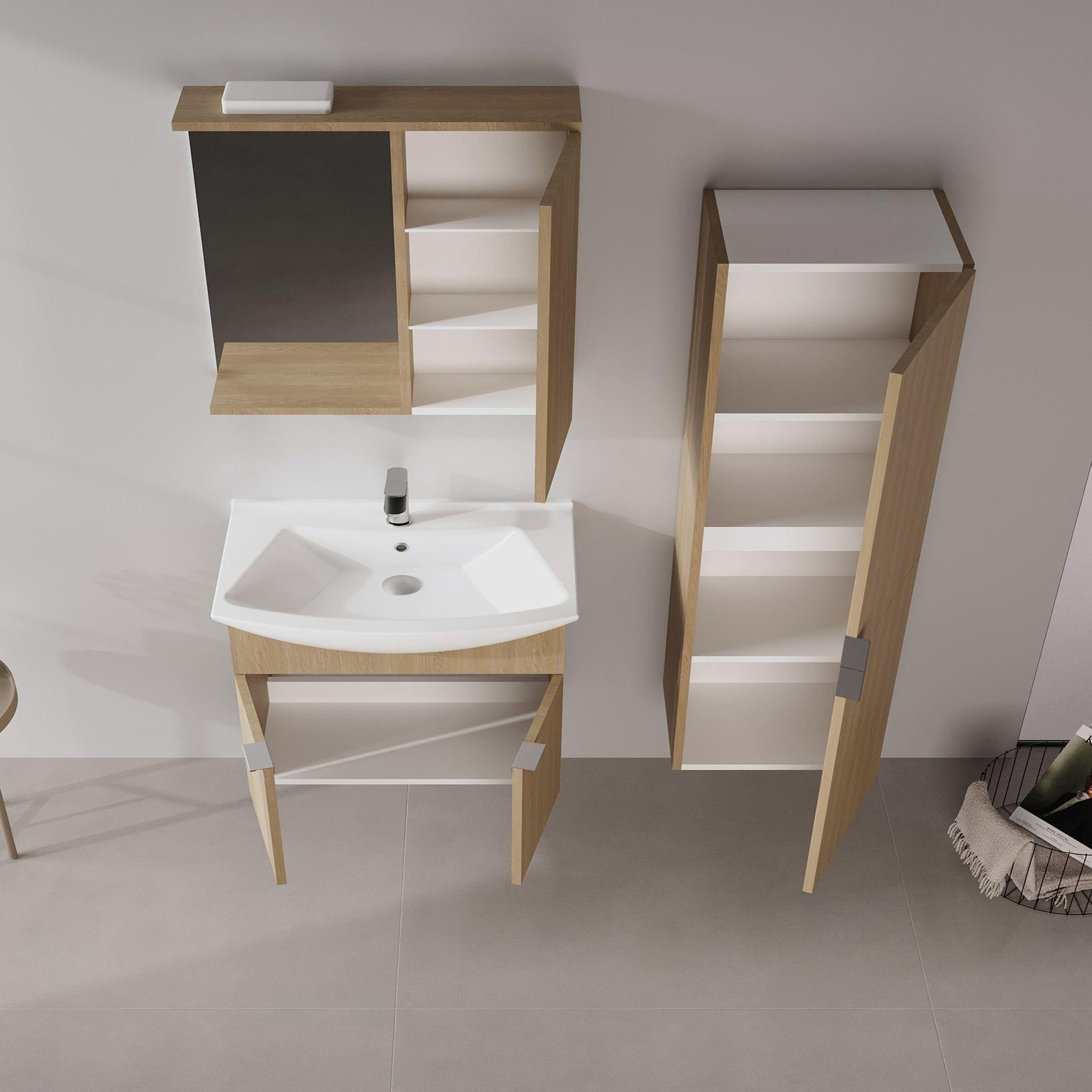 Voir la diapositive 3 : Habitat et Jardin Meuble avec simple vasque et miroir  Purus 65  - 65 x 50 x 58 cm - Oak