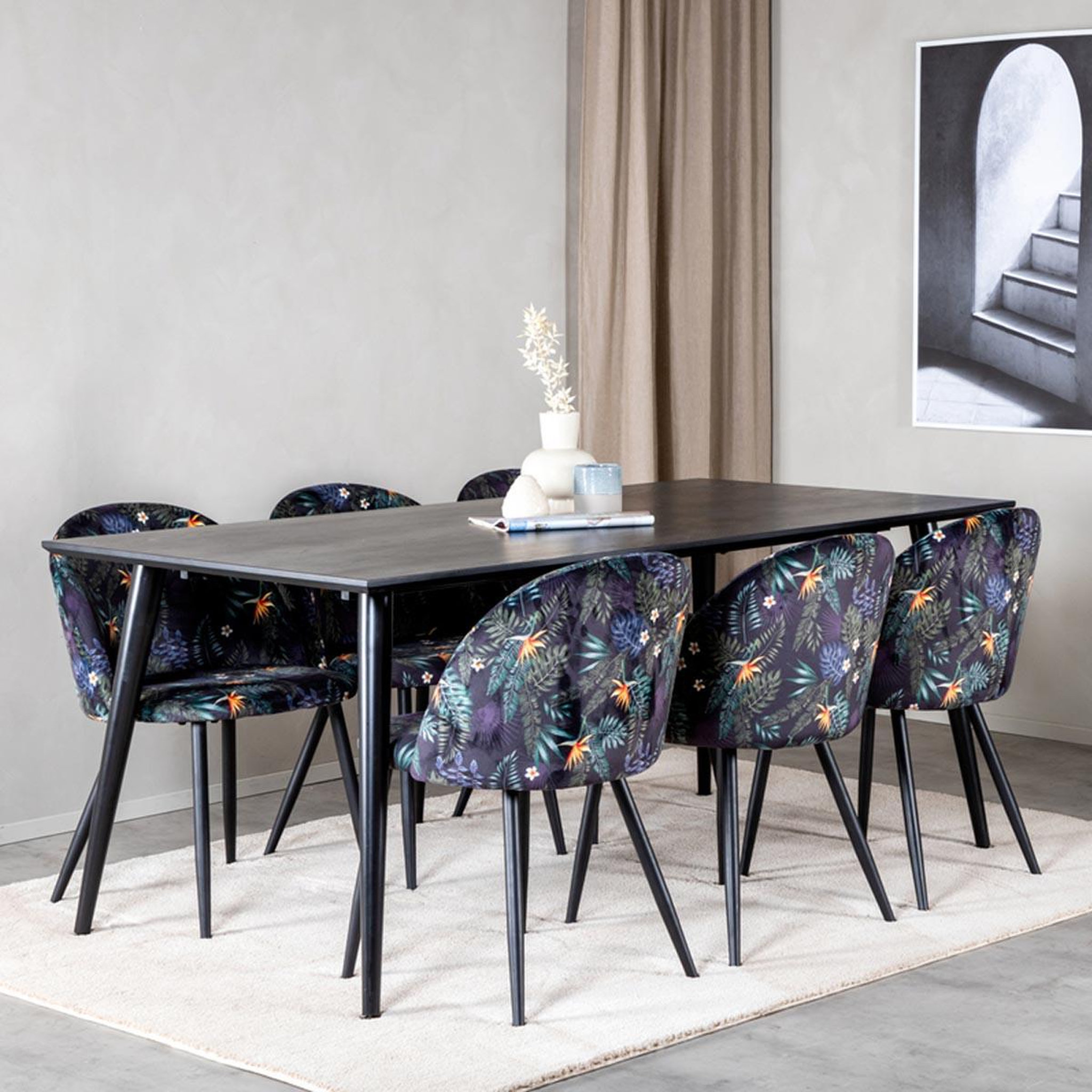 Voir la diapositive 6 : Paris Prix Ensemble table à manger & 6 chaises  dipp & velvet  180cm noir & multicolore