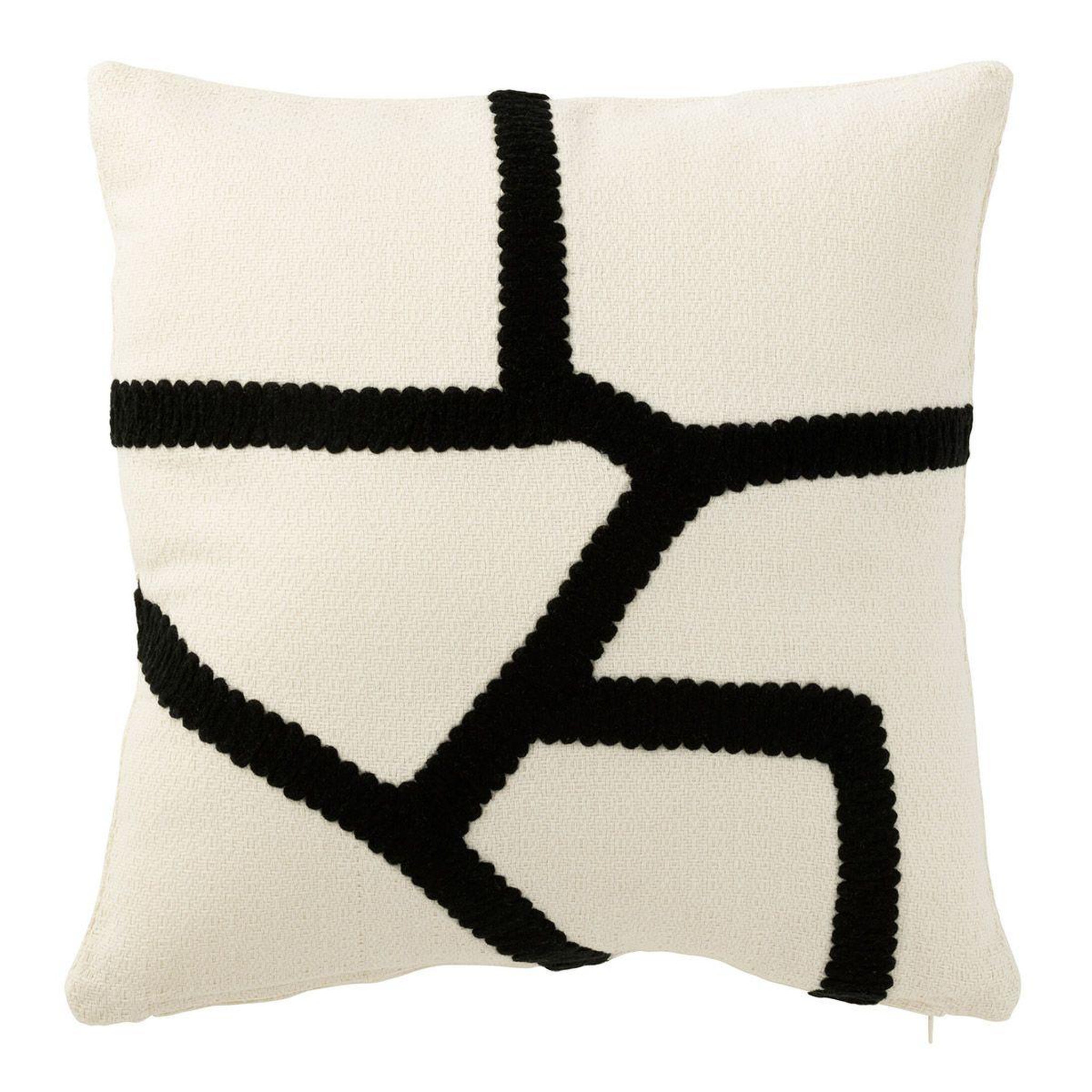 J-LINE Coussin déco  ligne  43x43cm blanc & noir