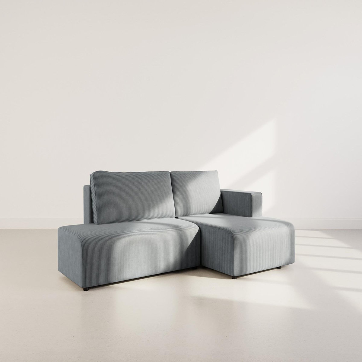 BEST MOBILIER Topaze - canapé d'angle droit 4 places convertible avec coffre en velours côtelé