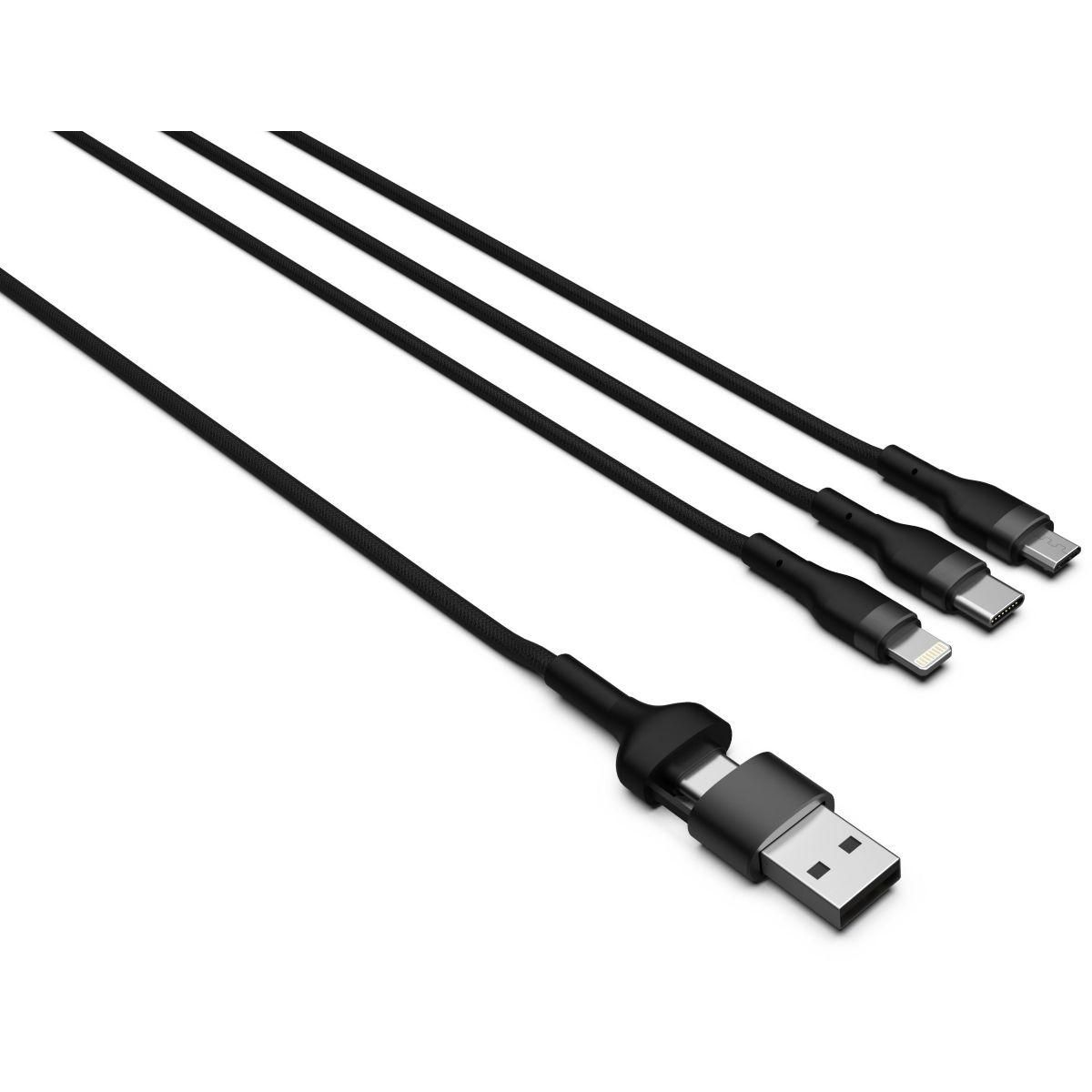 Mobility Lab Câble trio 3 en 2 Lightning micro USB  USBC 1m tres