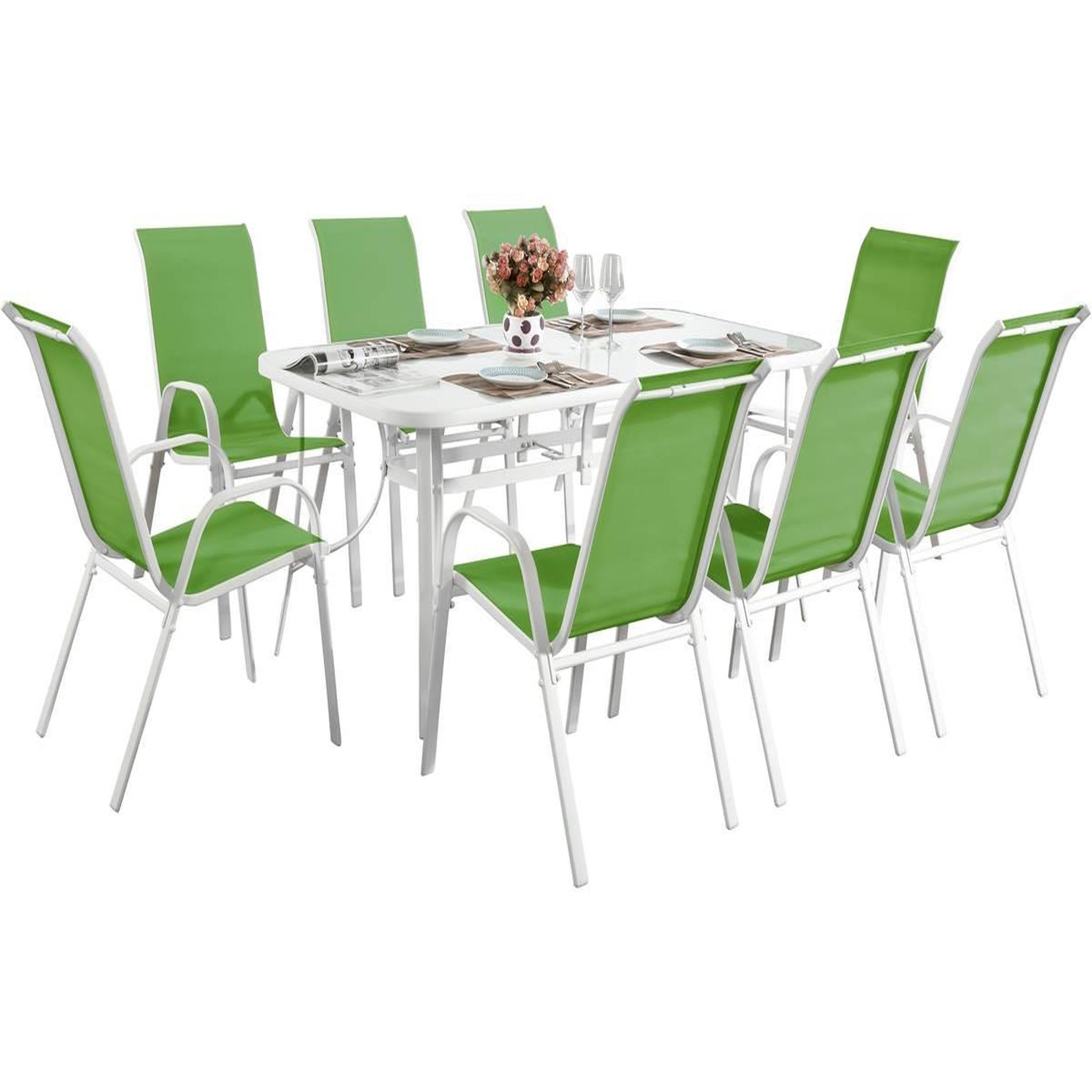 Habitat et Jardin Table et chaises de jardin en textilène  cordoba xl 180  - phoenix - 8 places - vert