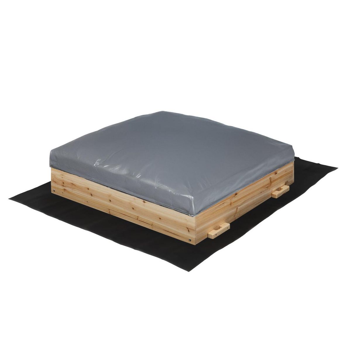 ID MARKET Bac à sable FUNNY bois refermable avec 2 bancs et bâches de protection