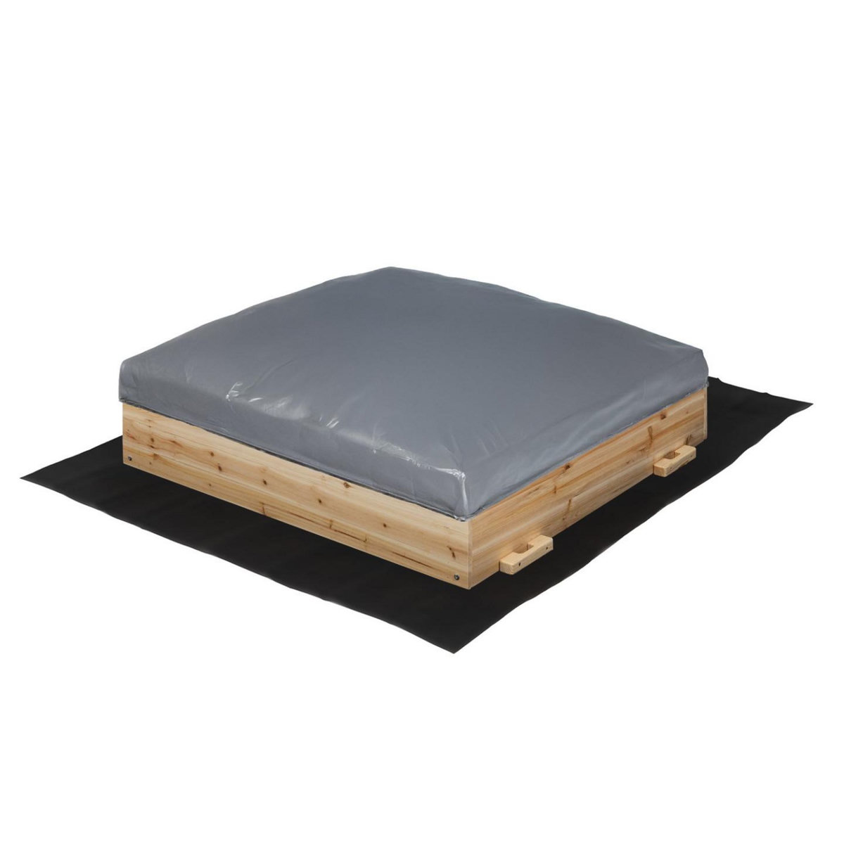 ID MARKET Bac à sable FUNNY bois refermable avec 2 bancs et bâches de protection