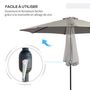 Voir la diapositive 5 : OUTSUNNY Parasol inclinable octogonal Ø 3 x 2,45 m ouverture fermeture par manivelle métal polyester haute densité gris clair