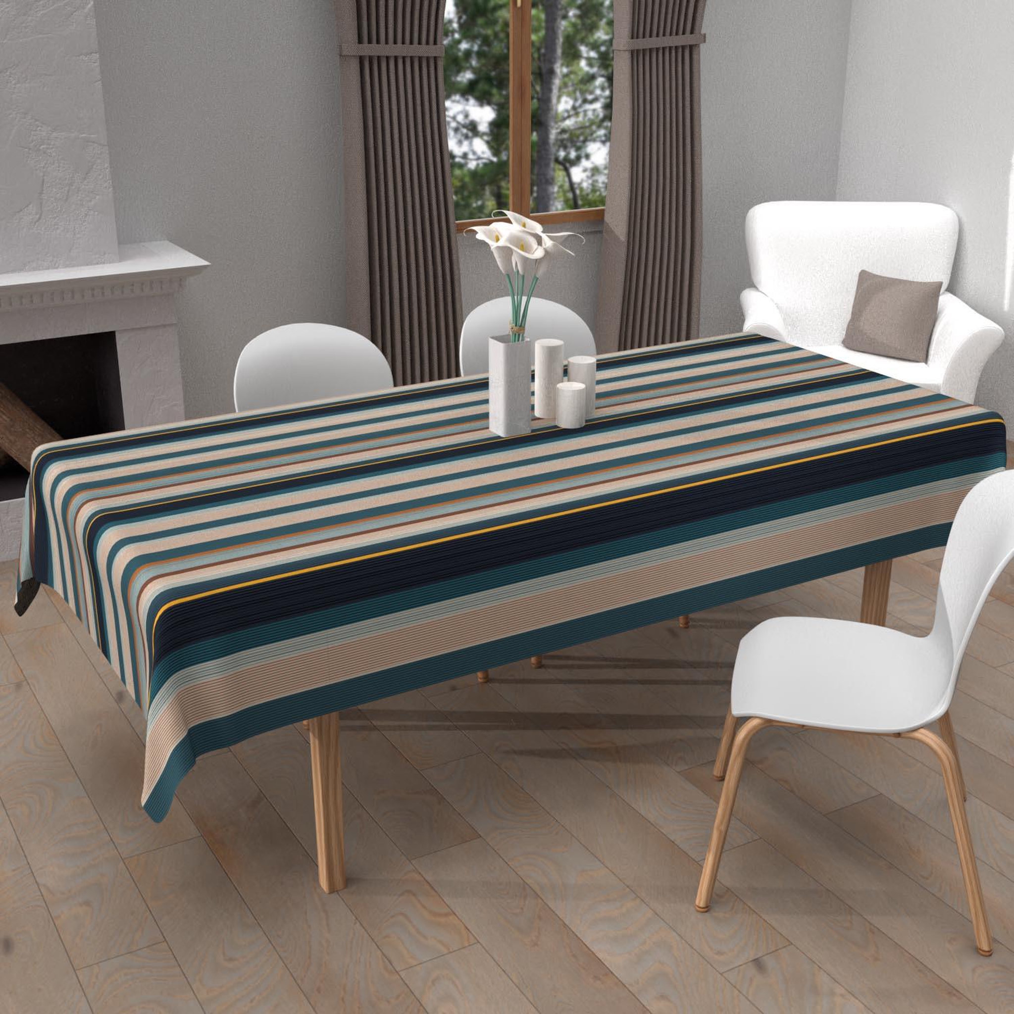 Voir la diapositive 1 : SOLEIL D'OCRE Nappe imprimée anti-tâches BAYADERES, par Soleil d'Ocre