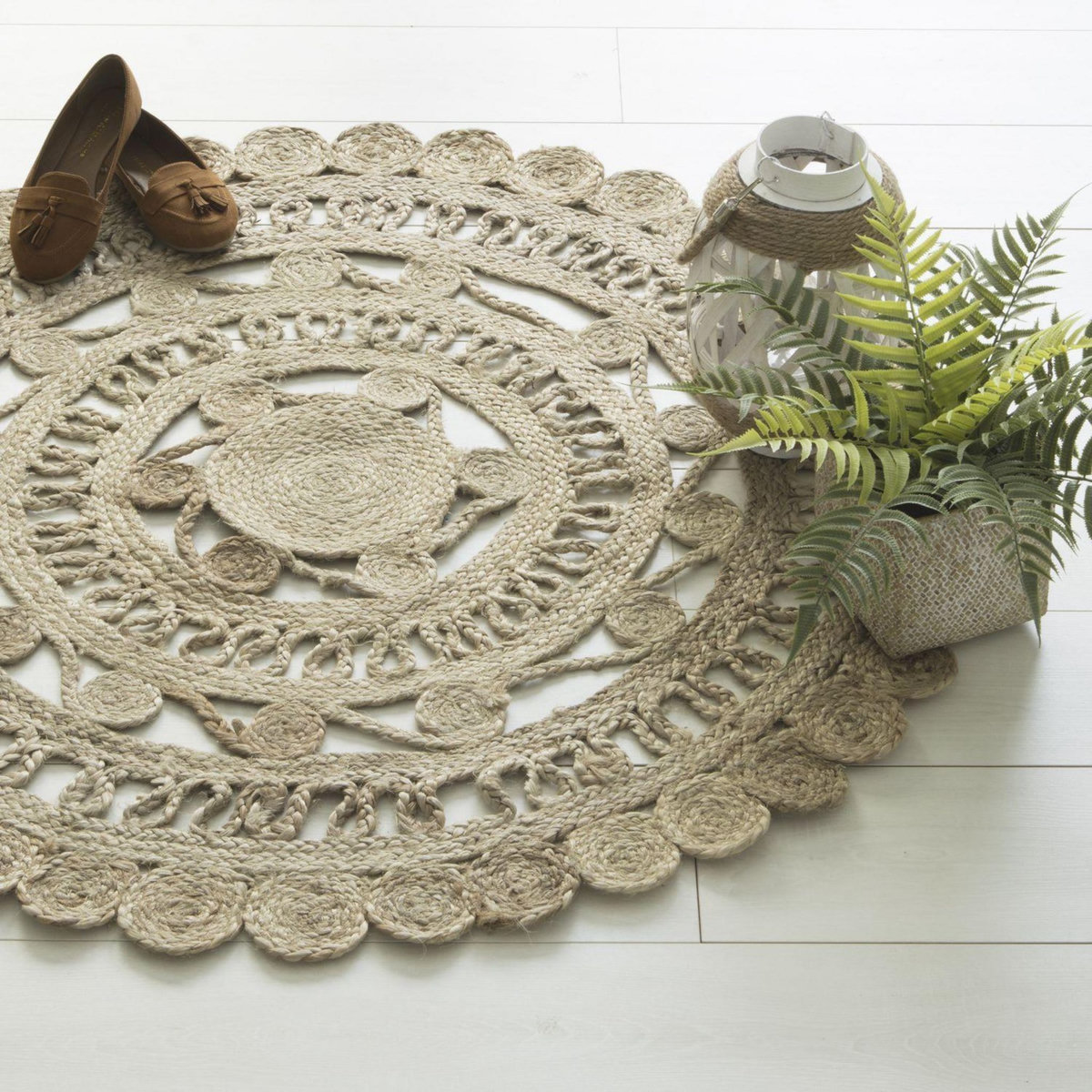 ATMOSPHERA Tapis dentel rond en jute Ritual - Beige - Diam. 120 cm