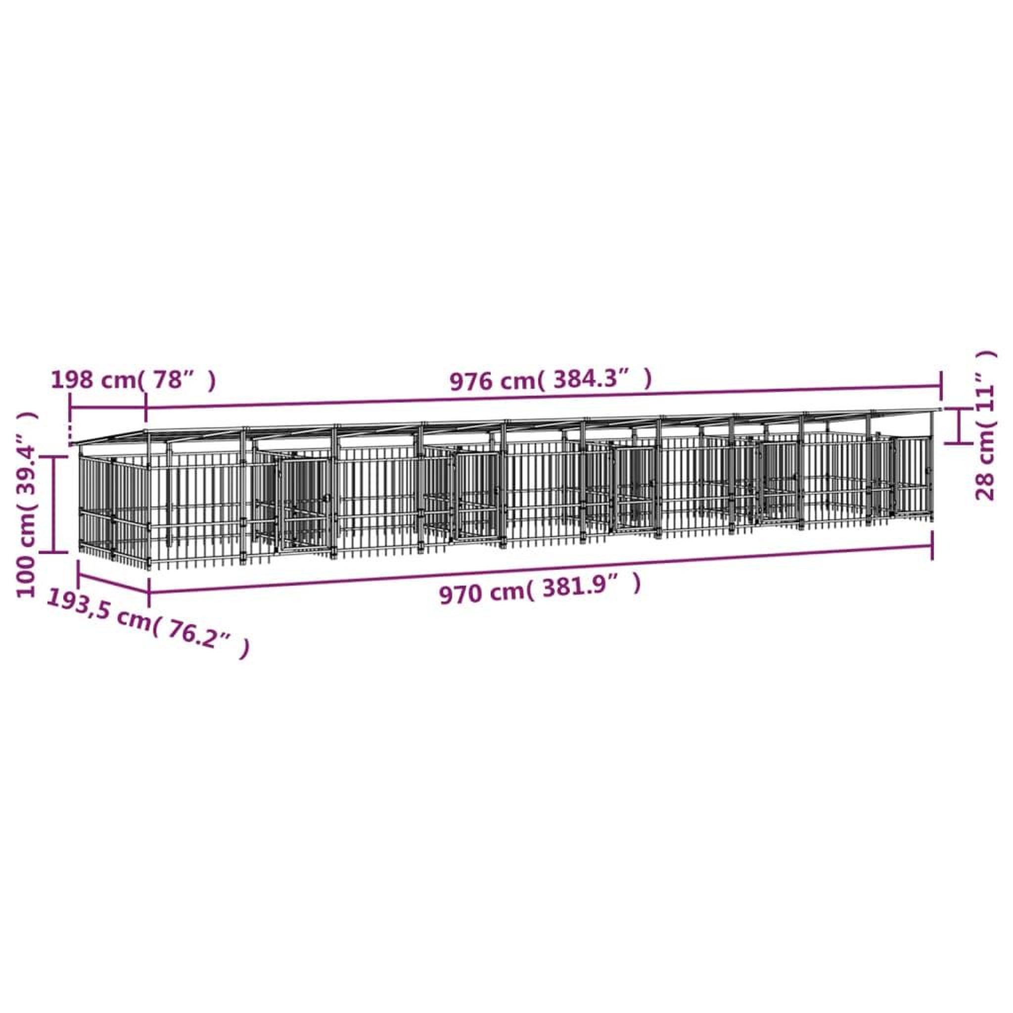 Voir la diapositive 6 : VIDAXL Chenil d'exterieur avec toit pour chiens Acier 18,77 m²