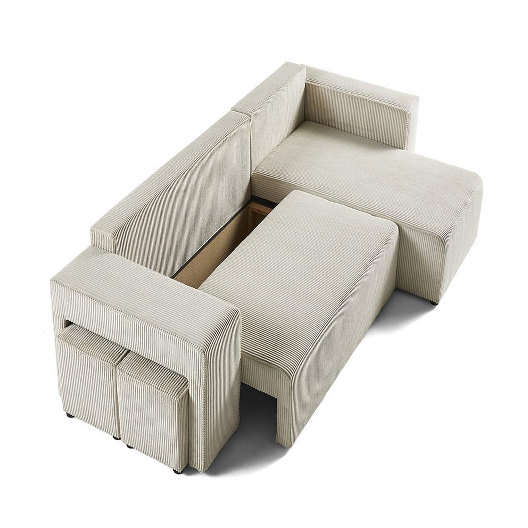 Voir la diapositive 3 : BEST MOBILIER Topaze - canapé d'angle réversible 4 places - convertible avec coffre, tablette et poufs - en velours côtelé