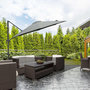 Voir la diapositive 4 : OUTSUNNY Parasol déporté octogonal inclinable rotatif 360° manivelle piètement acier mât alu. dim. Ø 2,95 x 2,5H m polyester haute densité gris