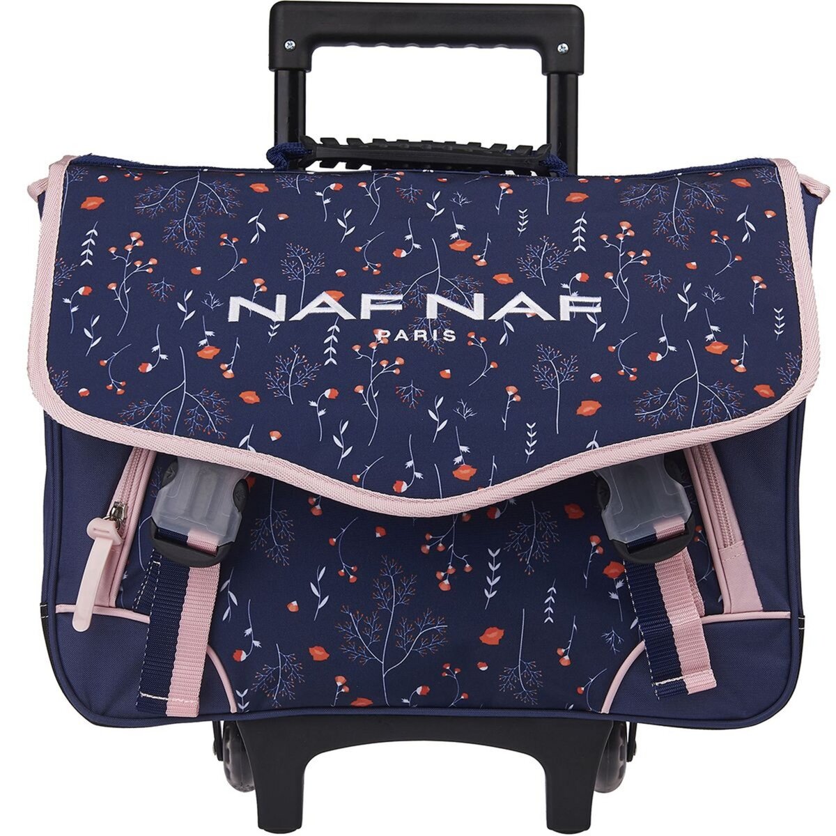 Naf Naf Cartable roulettes 41 cm CM1 CM2 bleu et rose motif floral