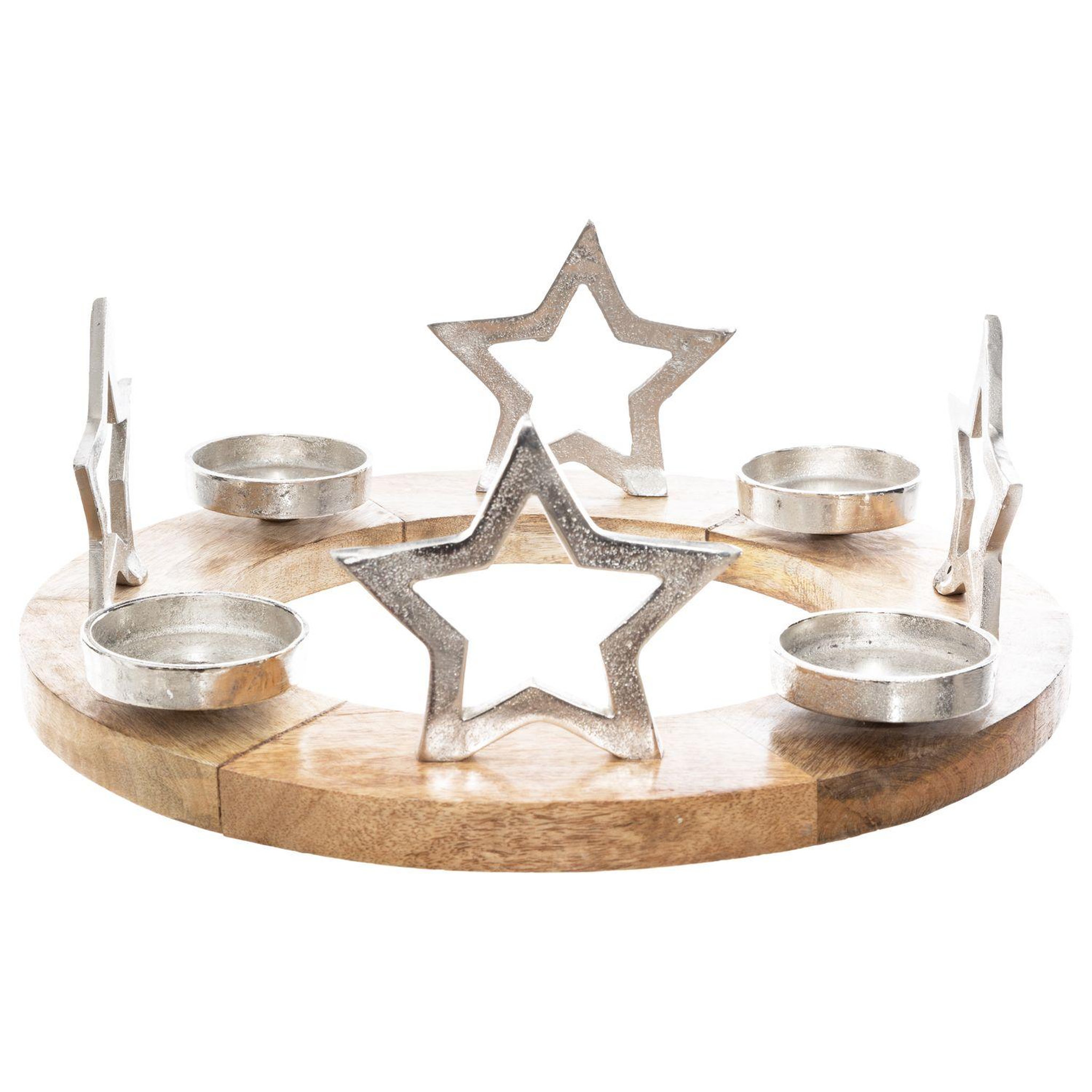 FEERIC LIGHT & CHRISTMAS Photophore de noël design bois rond terre sauvage - argent