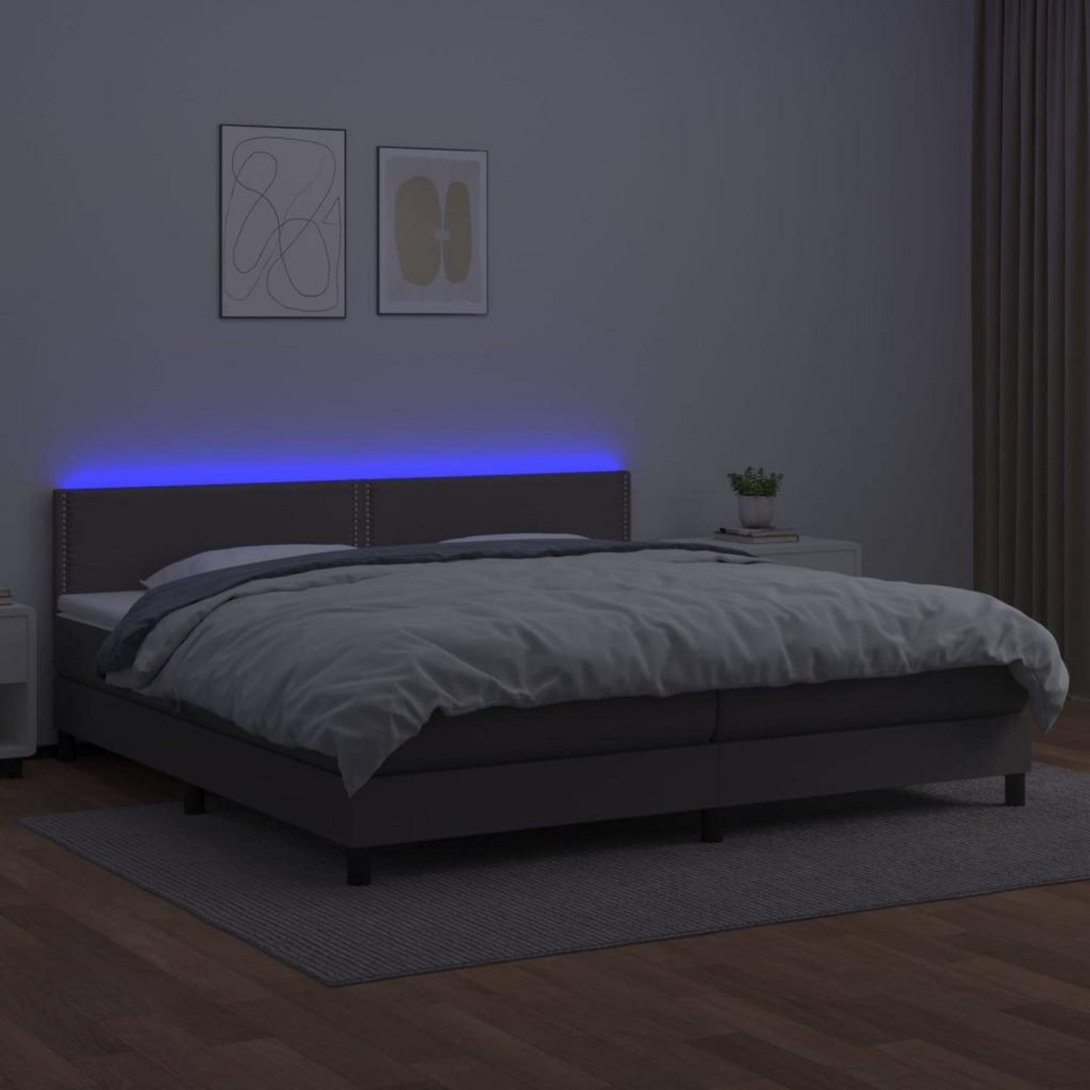 VIDAXL Sommier a lattes de lit avec matelas et LED Gris 200x200 cm