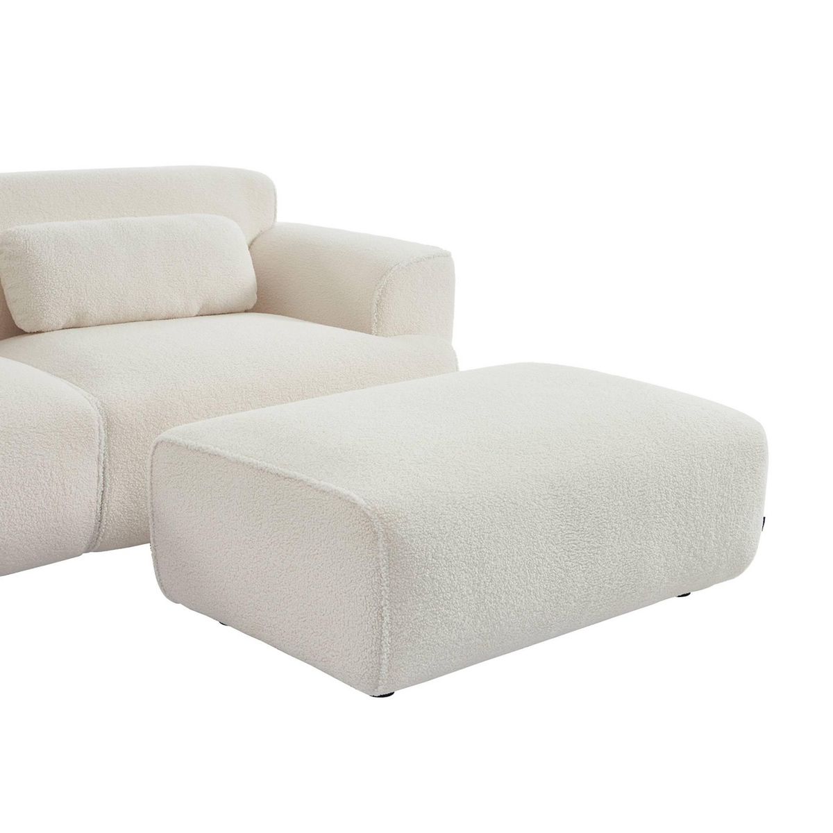 SWEEEK Pouf. module pour canapé. repose-pieds pour canapé 3 places en bouclette blanche. L 102 x P 70 x H 41cm - Wallas