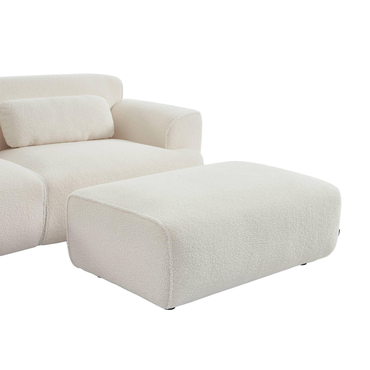 SWEEEK Pouf. module pour canapé. repose-pieds pour canapé 3 places en bouclette blanche. L 102 x P 70 x H 41cm - Wallas