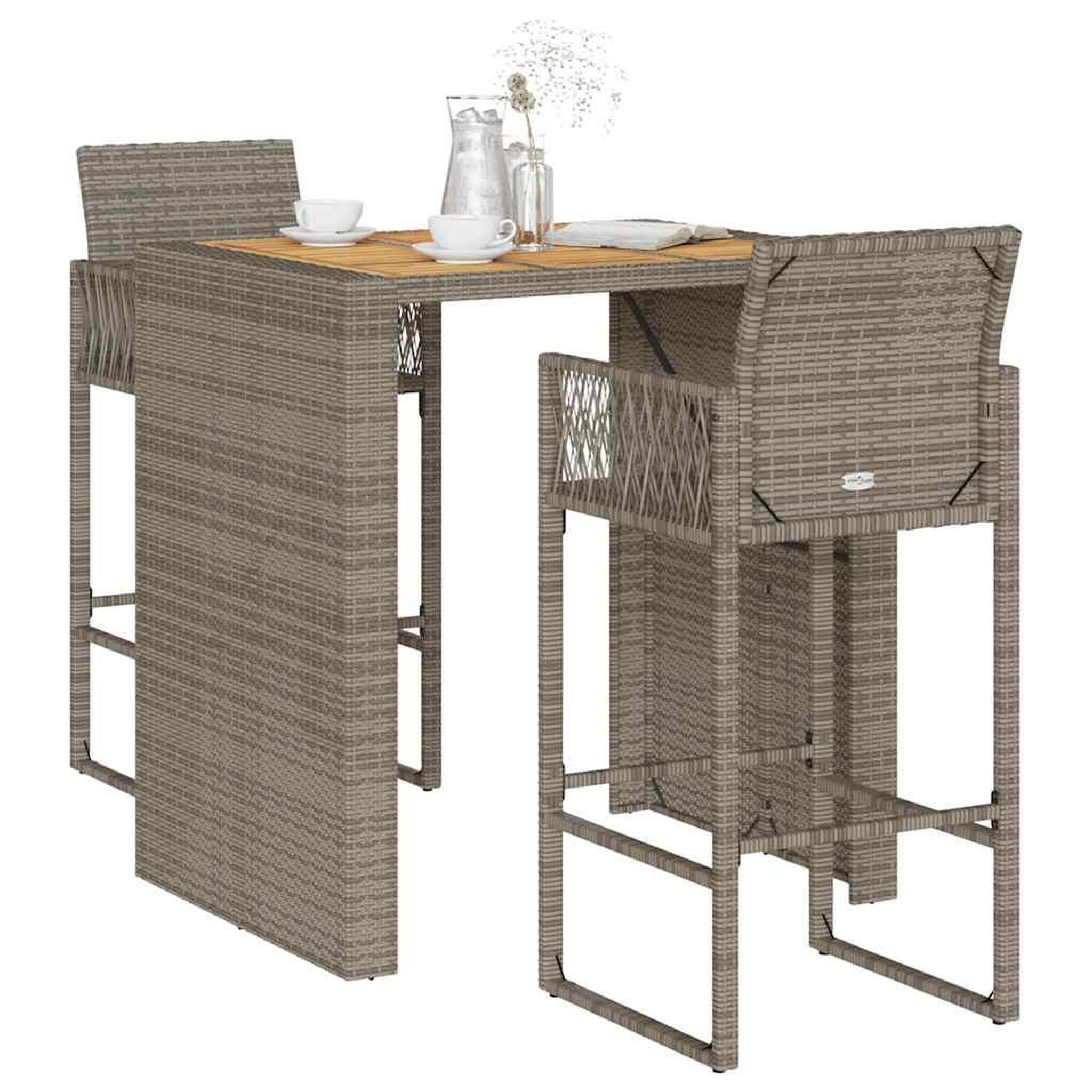Voir la diapositive 1 : VIDAXL Ensemble de bar de jardin 3 pcs sans coussins gris poly rotin