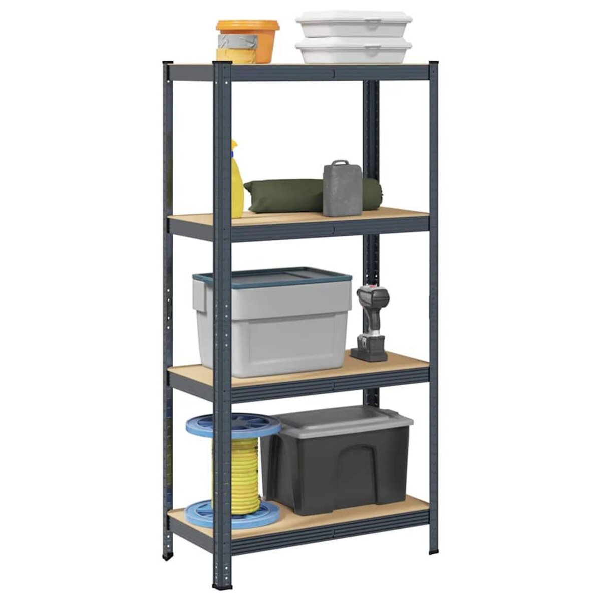 VIDAXL Etagere de rangement 4 niveaux Anthracite Acier bois ingenierie