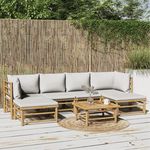 VIDAXL Salon de jardin 7 pcs avec coussins gris clair bambou