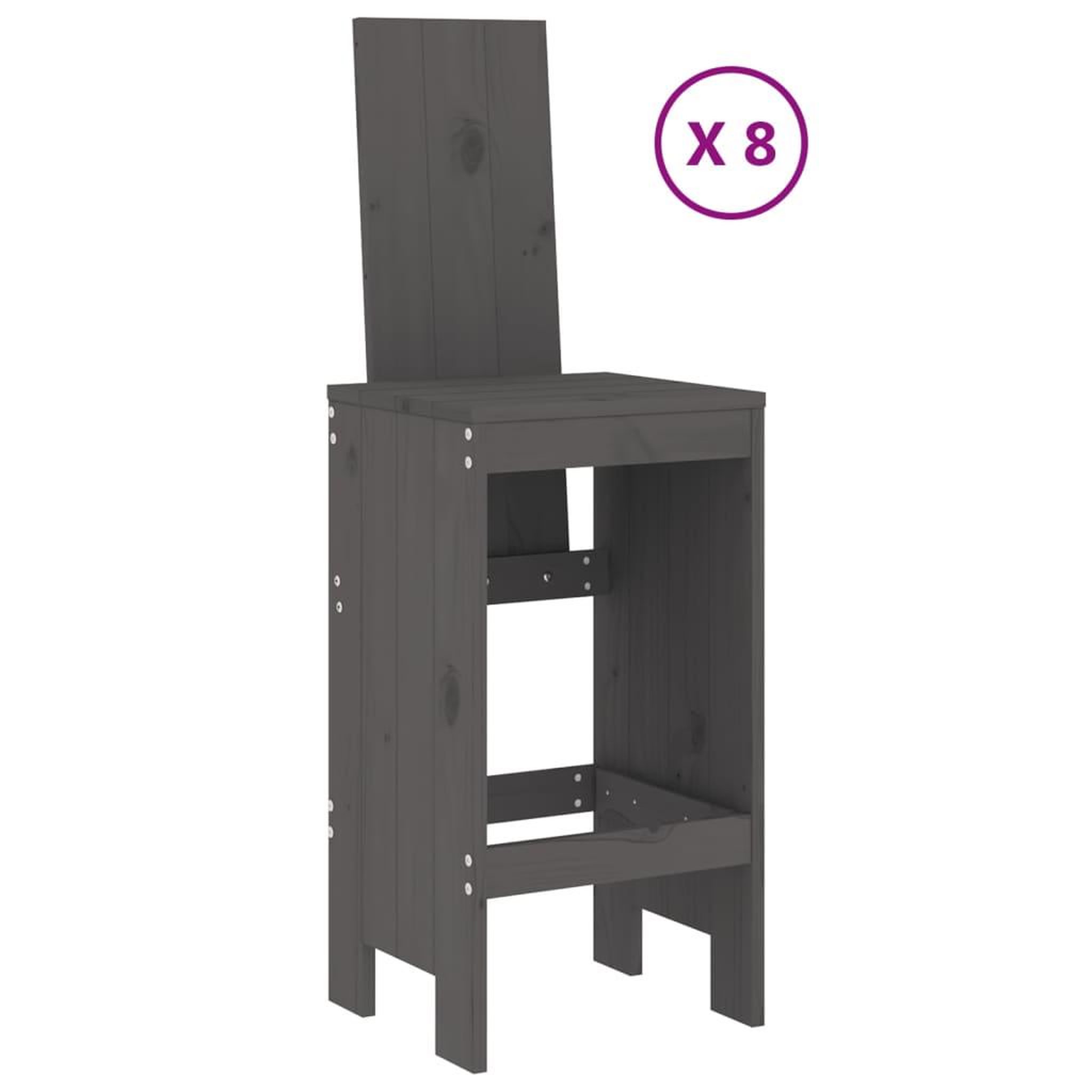 Voir la diapositive 3 : VIDAXL Ensemble de bar de jardin 9 pcs gris bois de pin massif