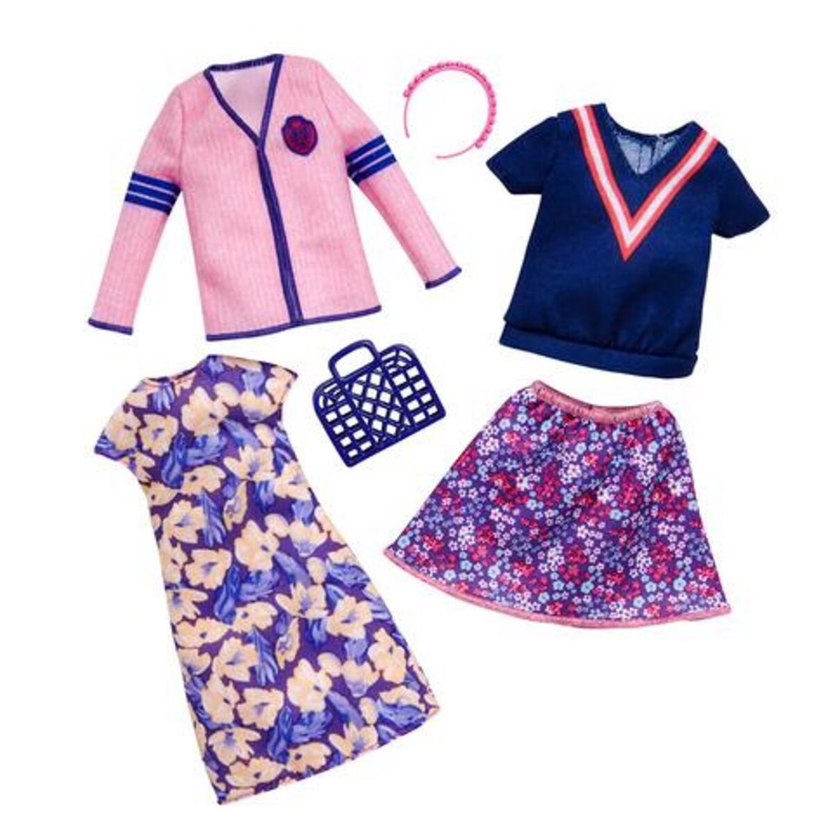 BARBIE Coffret 2 tenues Barbie : robe et jupe à fleurs style tennis