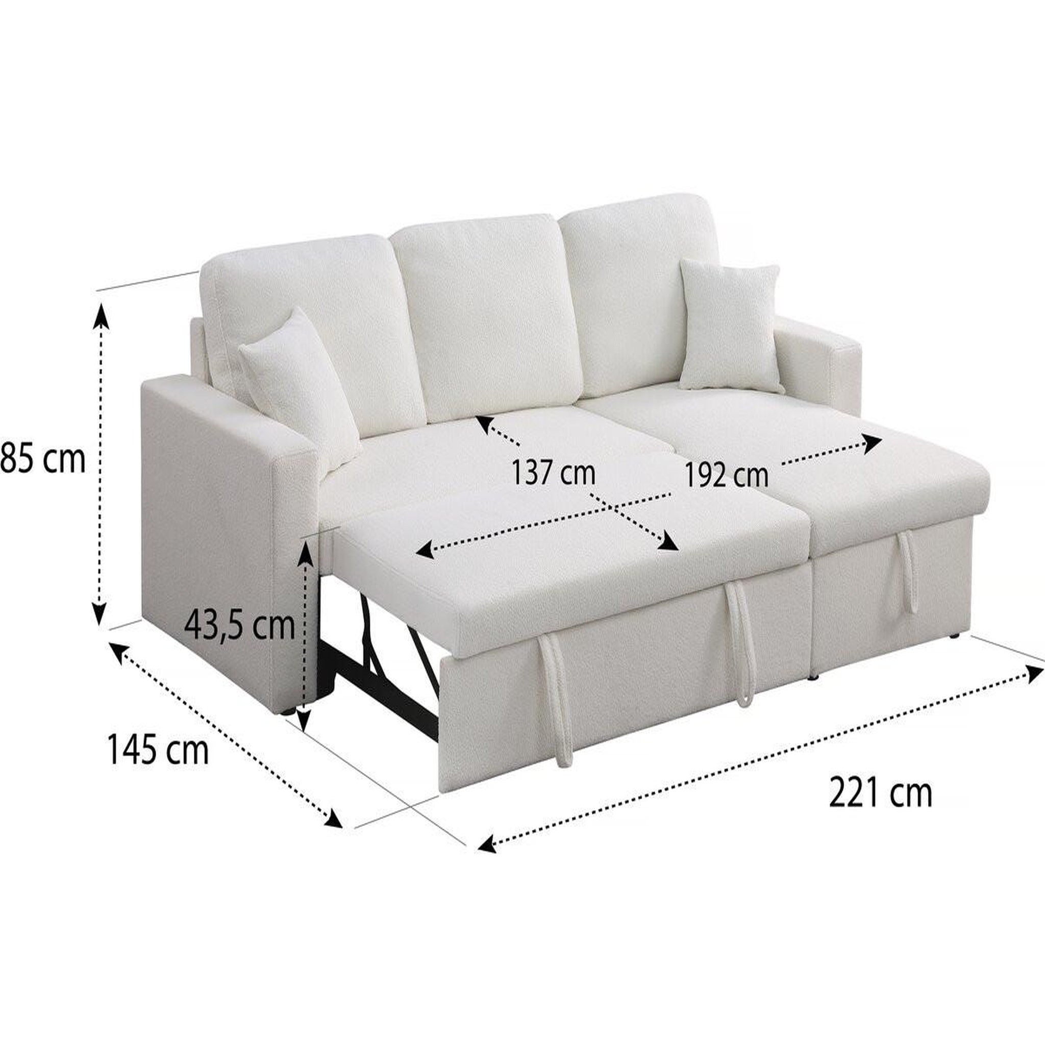 Voir la diapositive 4 : Habitat et Jardin Canapé d'angle convertible/reversible avec coffre  alain  - 3 places - bouclettes -  blanc