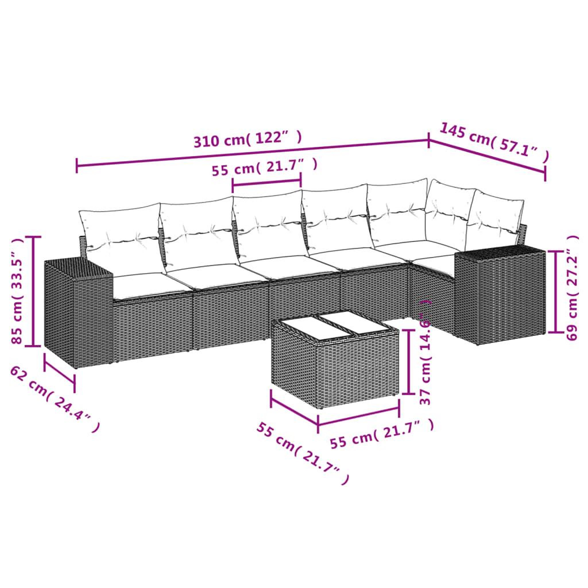 Voir la diapositive 4 : VIDAXL Salon de jardin avec coussins 7 pcs gris resine tressee