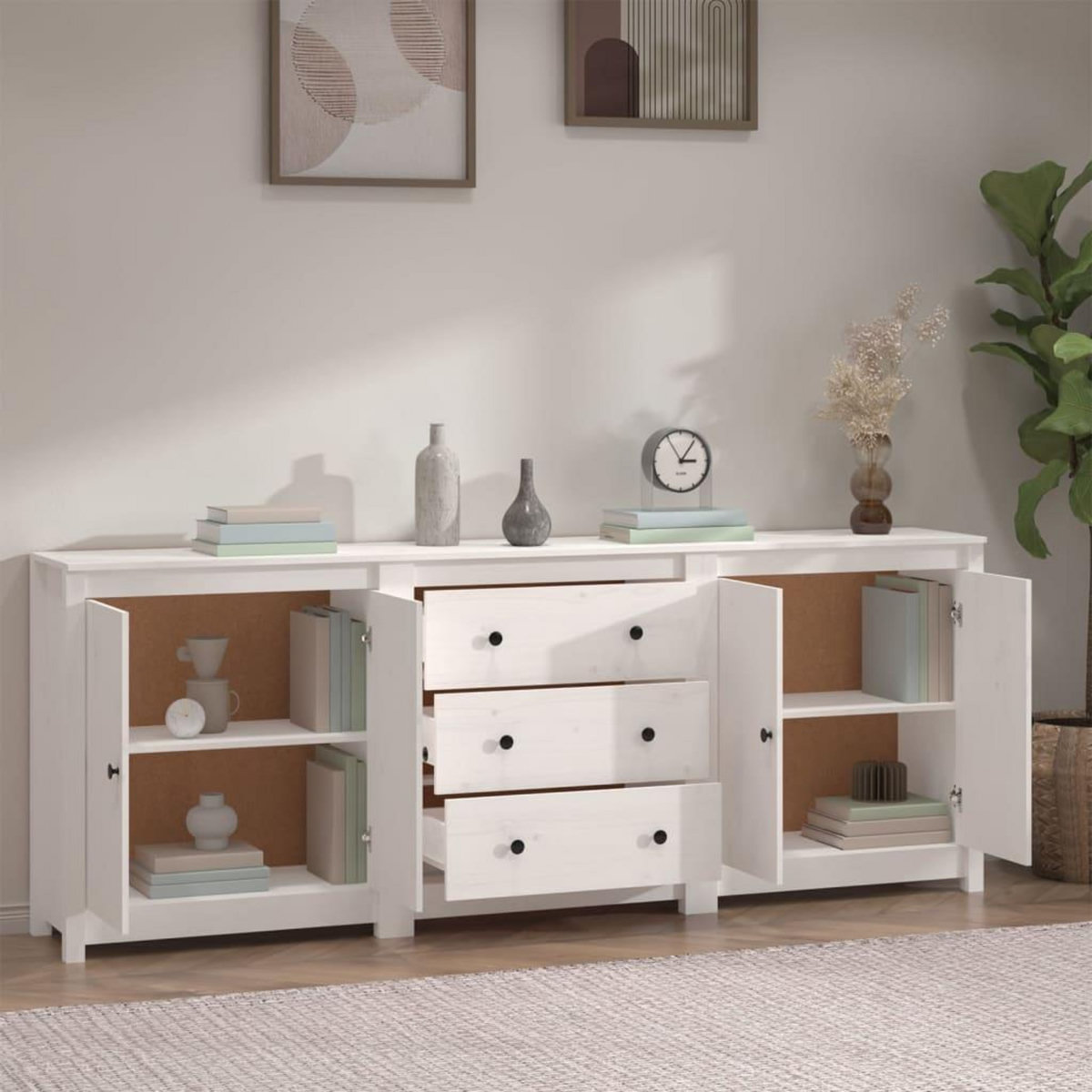 VIDAXL Buffet Blanc 210x35x80 cm Bois massif de pin