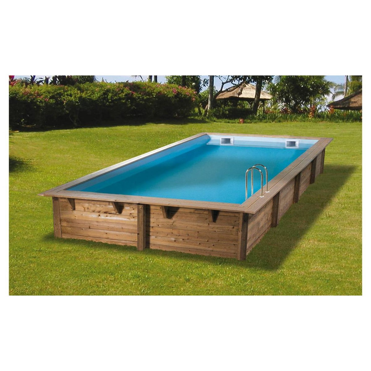UBBINK Piscine hors sol bois rectangulaire - 350x650x140cm - Liner Bleu - LINEA