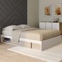 Voir la diapositive 2 : ID MARKET Cadre de lit double SALEM avec rangements et sommier 140 x 190 cm blanc et façon hêtre