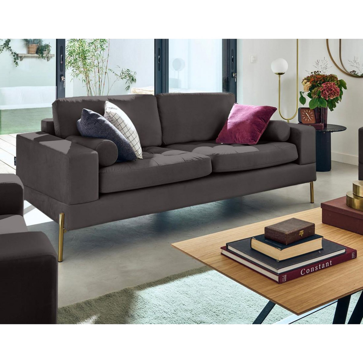 LISA DESIGN Isaure - canapé droit 3 places en velours