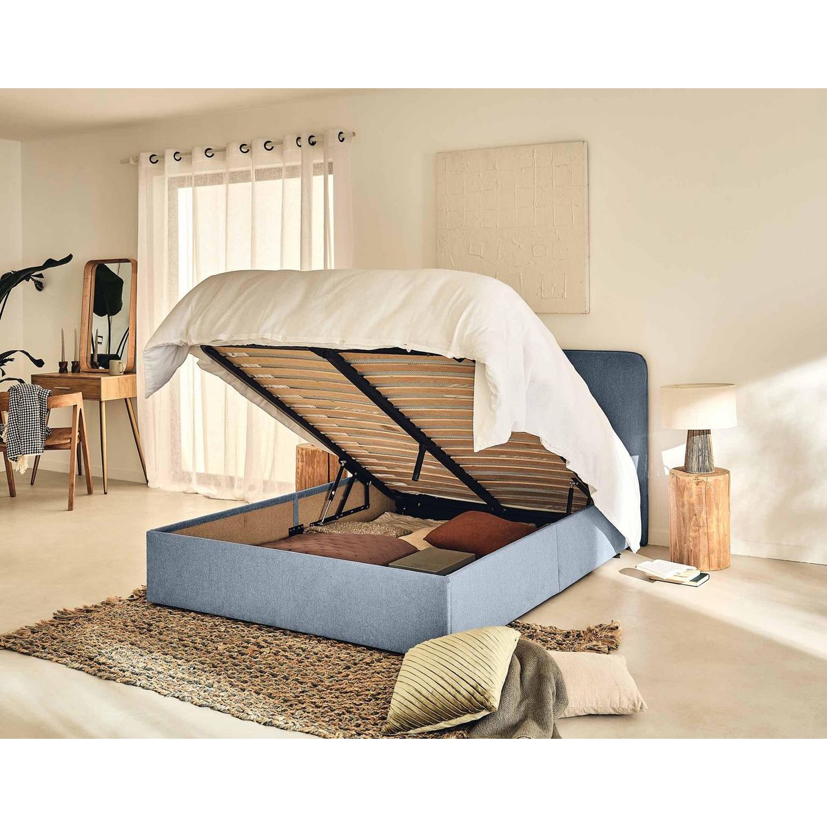 BEST MOBILIER Goyave - lit coffre - 140x190 - en tissu - sommier inclus