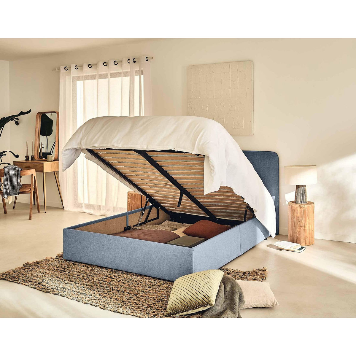 BEST MOBILIER Goyave - lit coffre - 140x190 - en tissu - sommier inclus