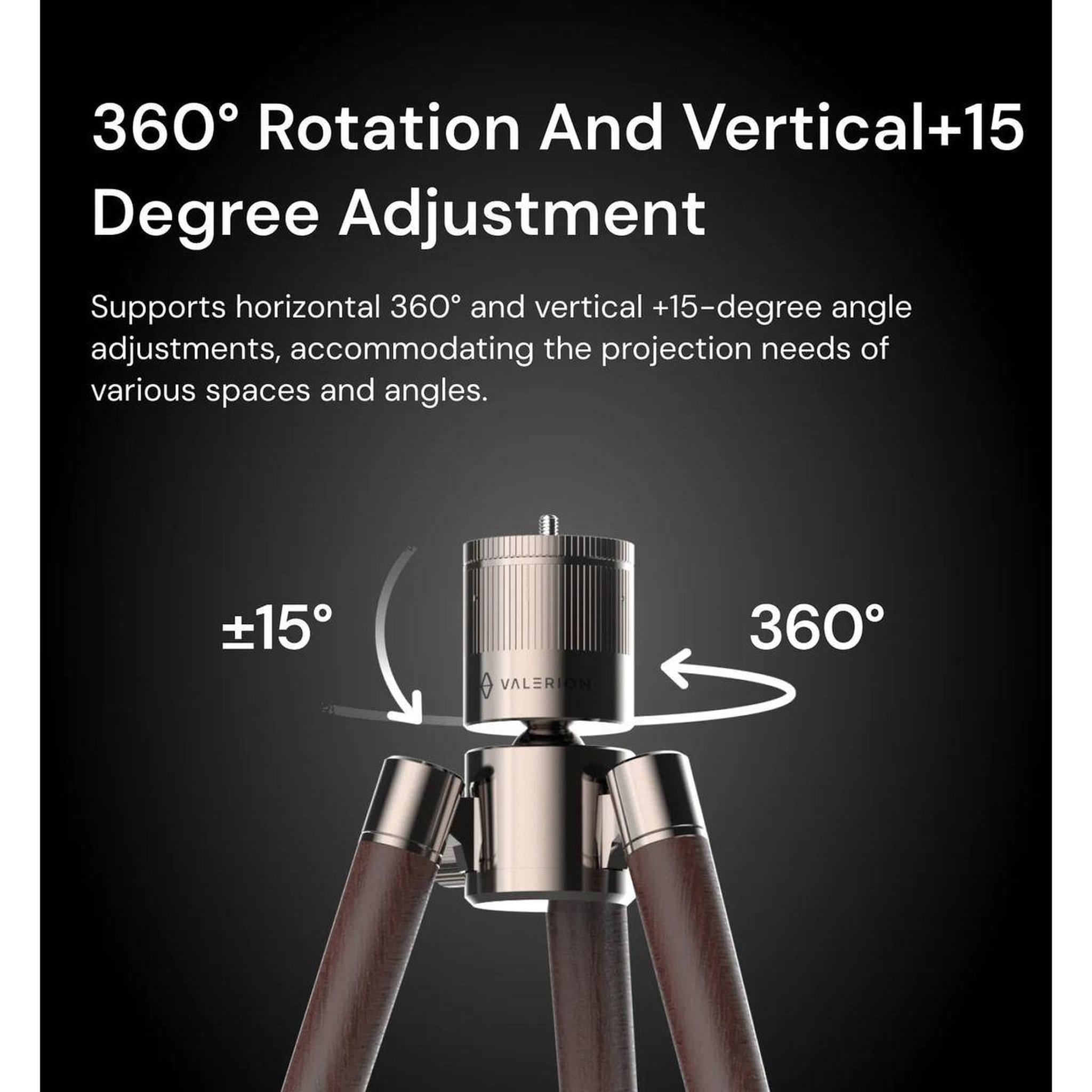 Voir la diapositive 4 : VALERION Support vidéoprojecteur WTS-01 - Trépied en noyer