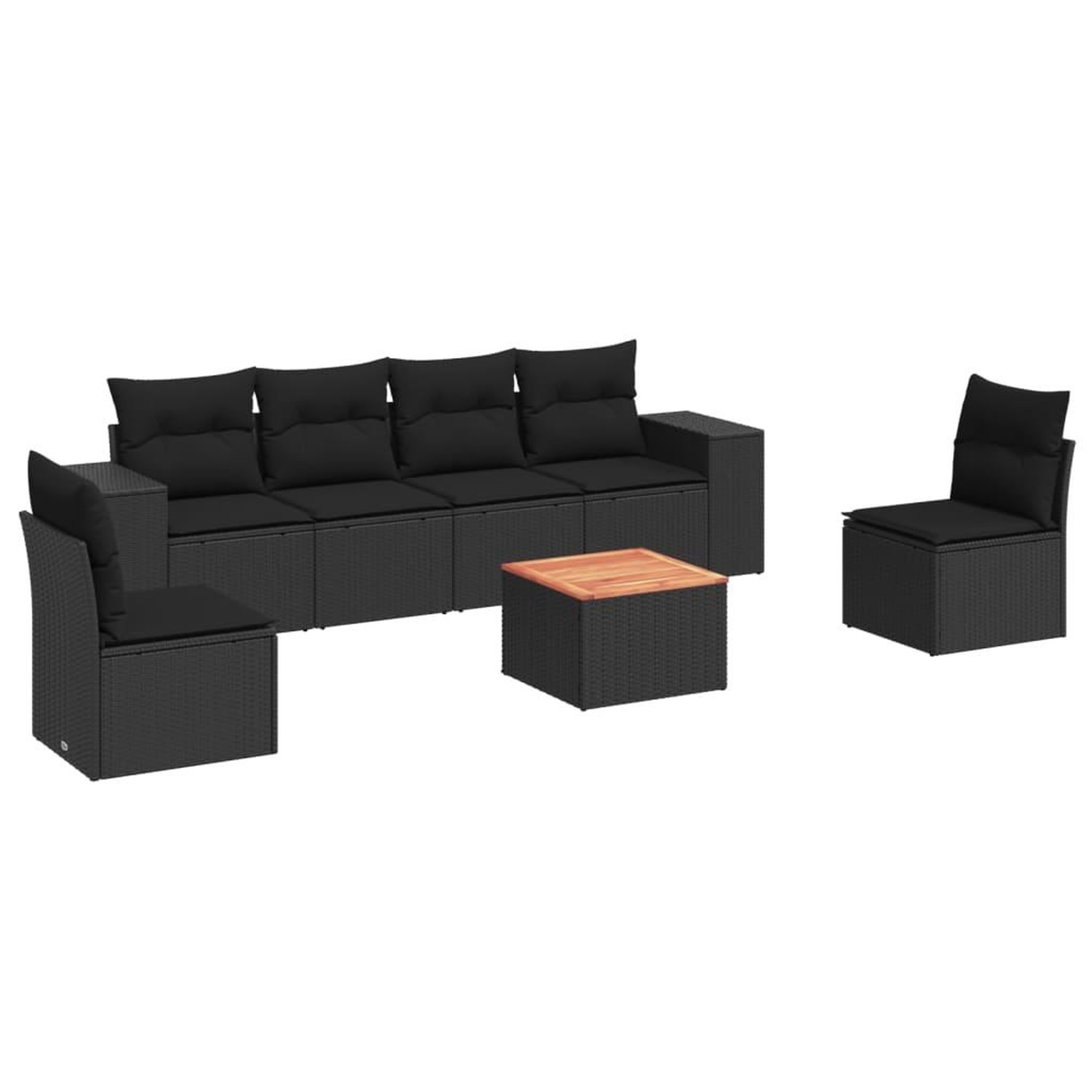 Voir la diapositive 2 : VIDAXL Salon de jardin 7 pcs avec coussins noir resine tressee