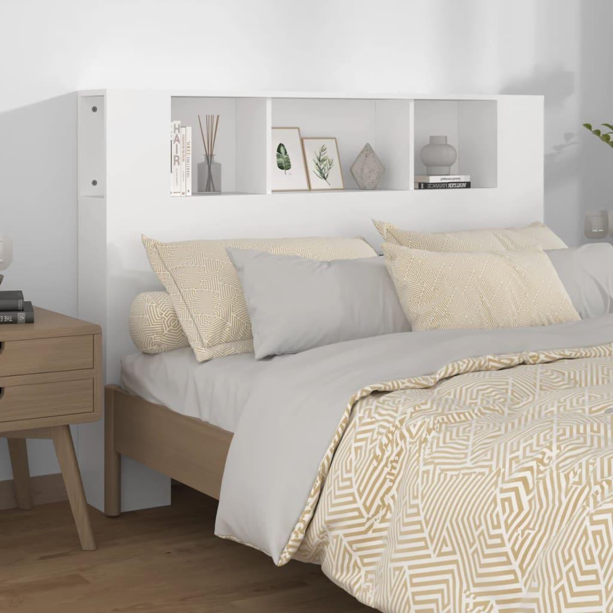 Voir la diapositive 1 : VIDAXL Armoire de tete de lit Blanc 140x18,5x104,5 cm
