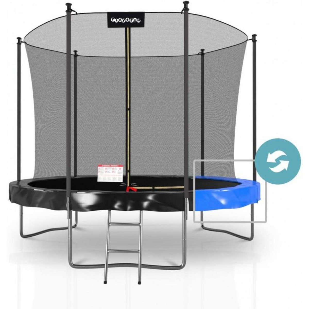 PLAY4FUN Trampoline extérieur Classique Play4Fun 10Ft - ø305cm - Avec Housse de coussin réversible Bleu / Noir