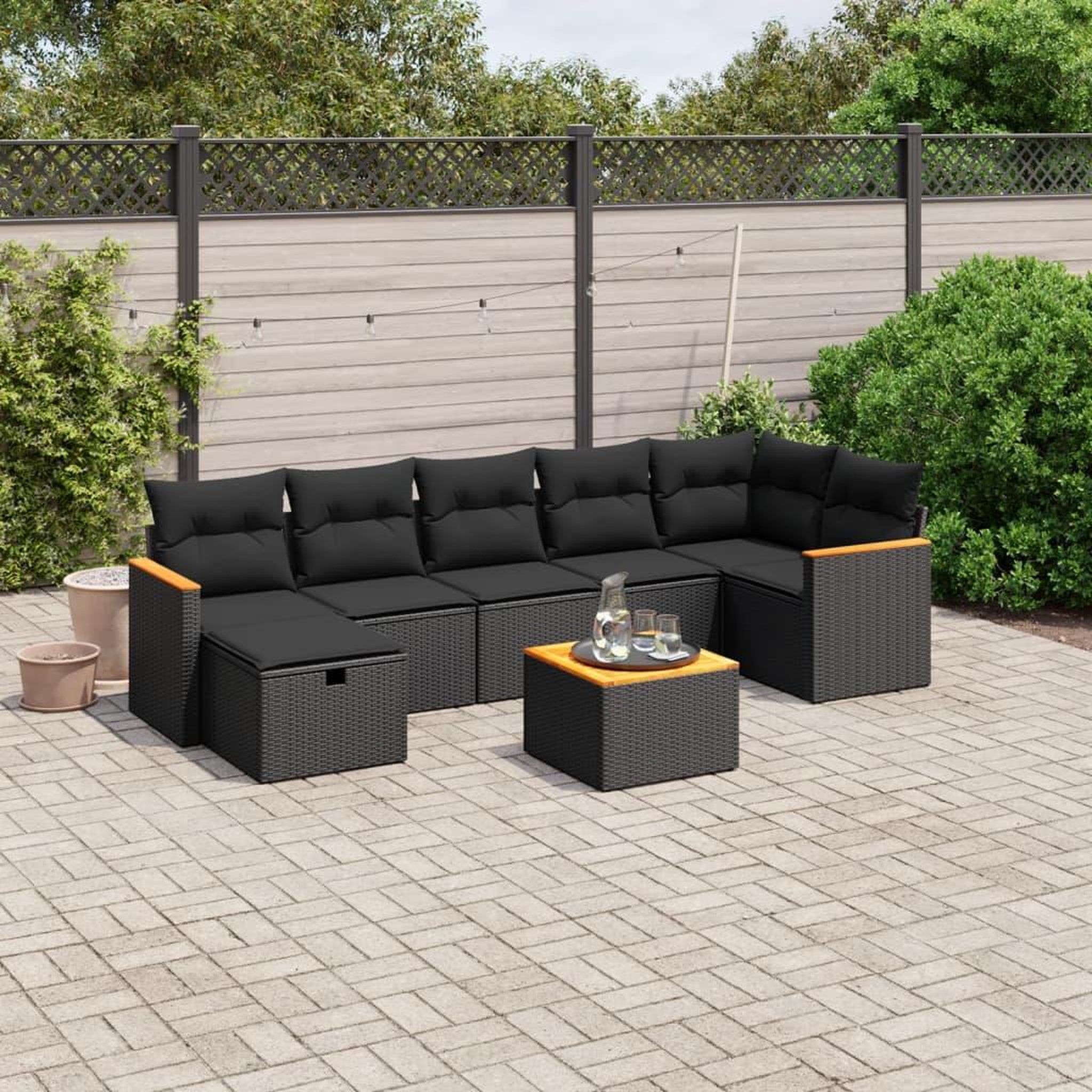 VIDAXL Salon de jardin 8 pcs avec coussins noir resine tressee