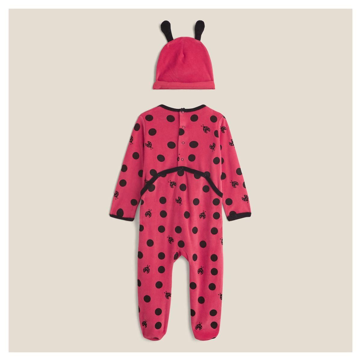 IN EXTENSO Dors bien velours déguisement coccinelle + bonnet bébé fille