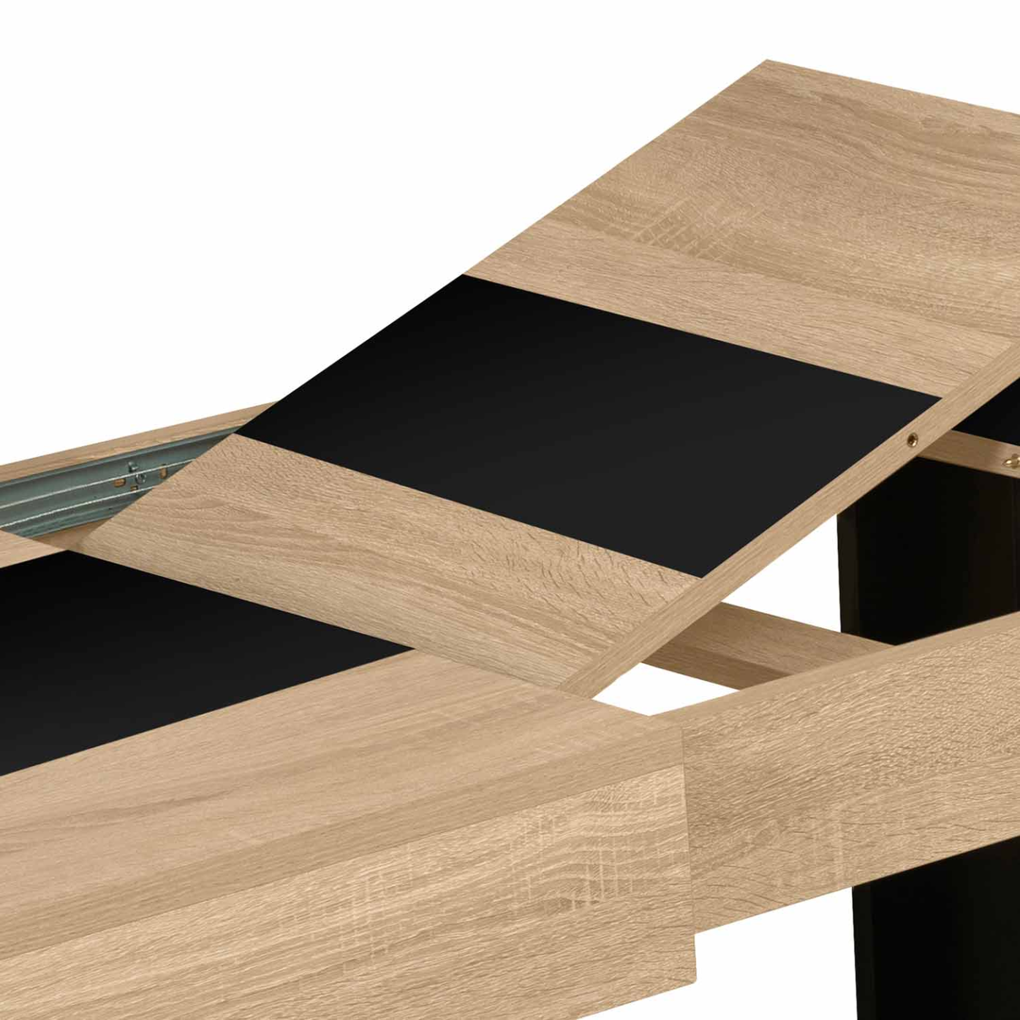 Voir la diapositive 6 : ID MARKET Table à manger extensible rectangle phoenix 4-8 personnes bois et noir bande centrale noire 160-200 cm