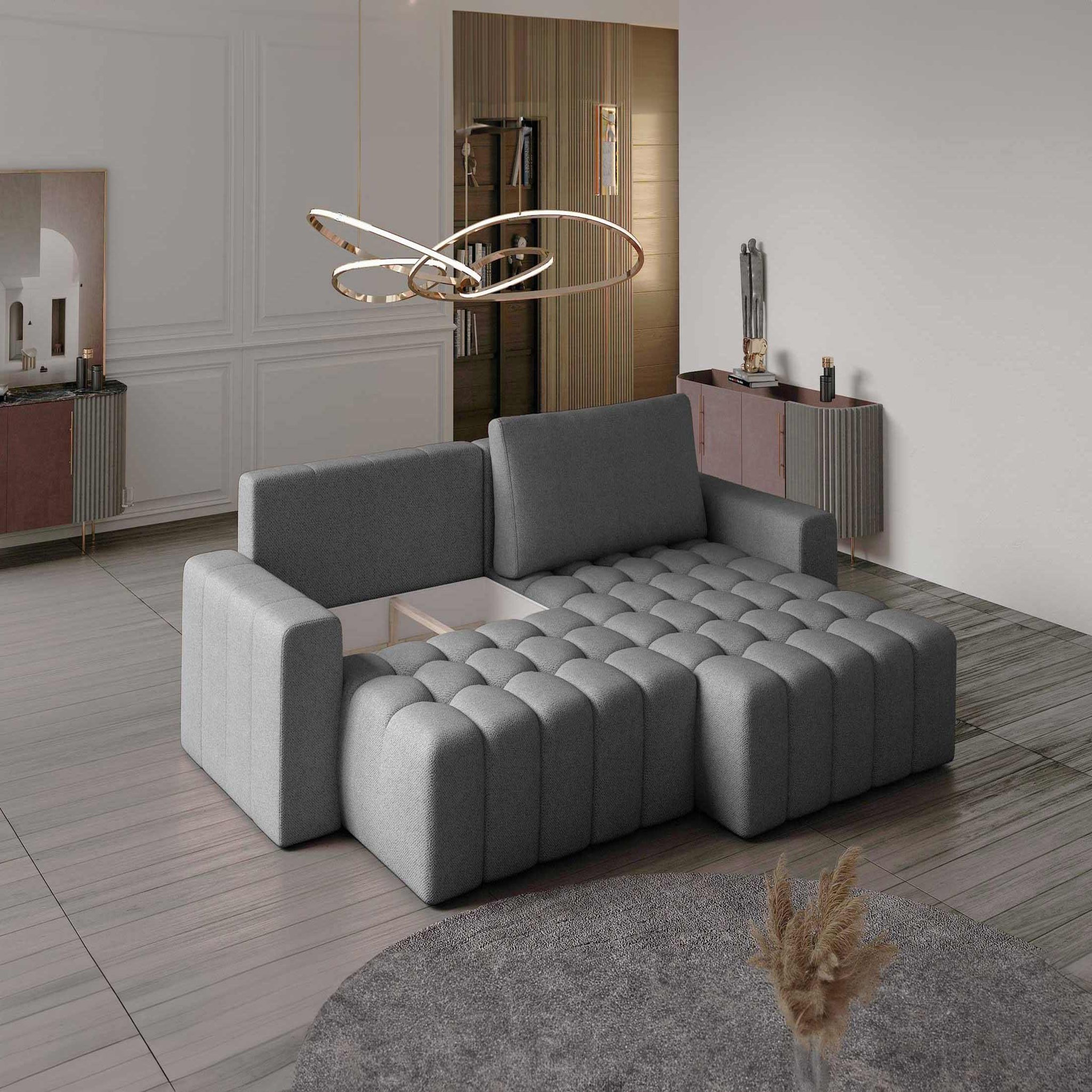 Voir la diapositive 3 : BEST MOBILIER Cordova - canapé d'angle droit 4 places convertible avec coffre en velours