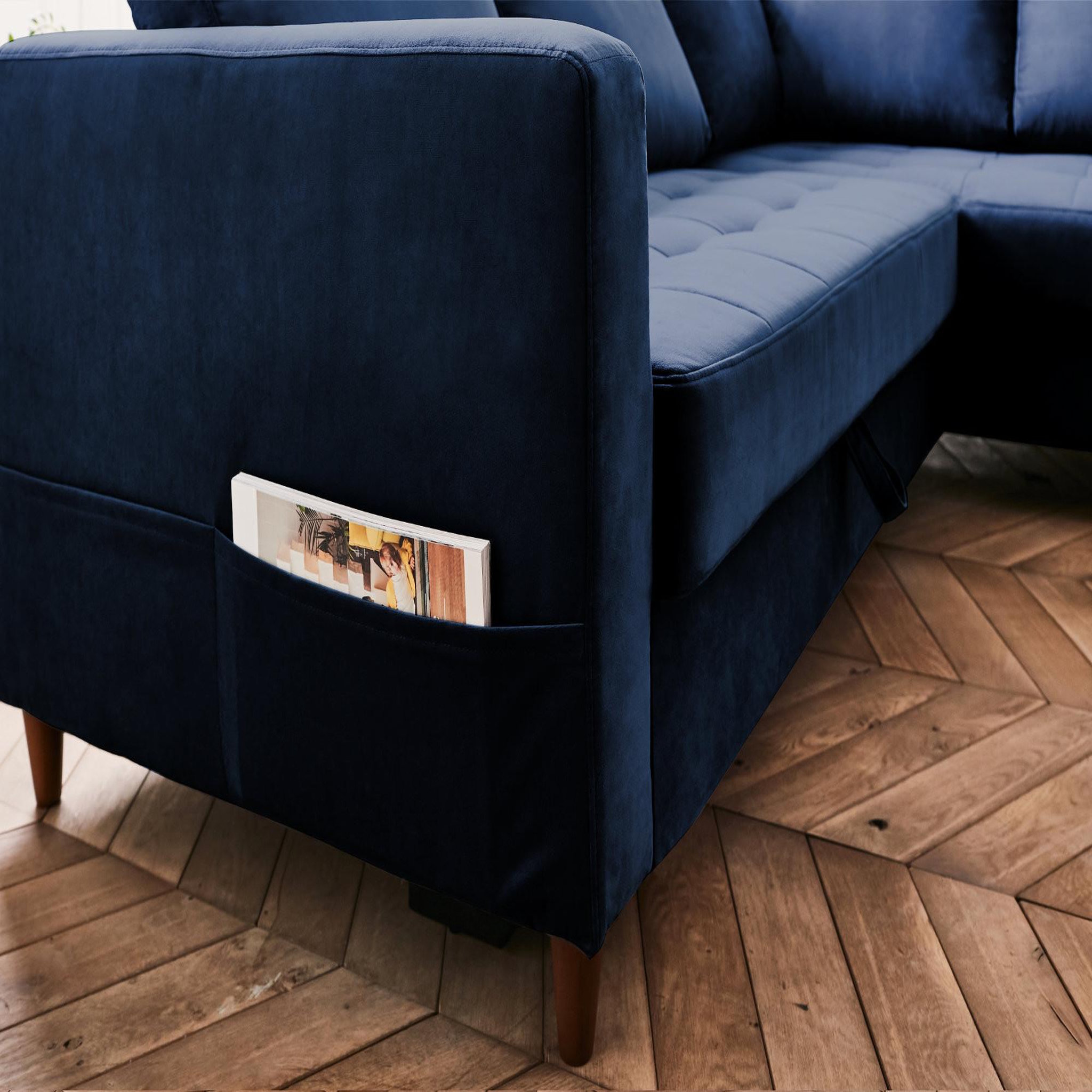 Voir la diapositive 4 : BEST MOBILIER Anna - canapé d'angle droit - 5 places - convertible - en velours