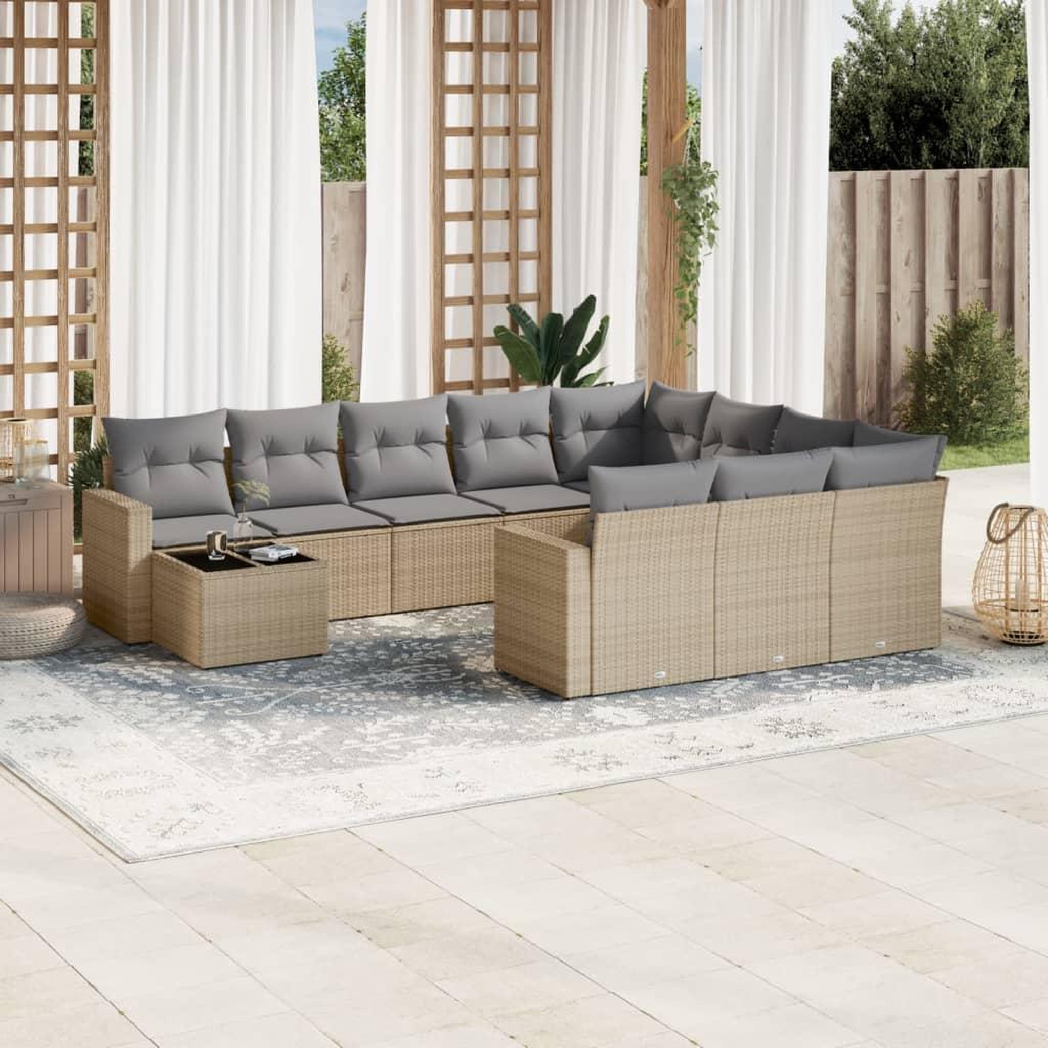 VIDAXL Salon de jardin 11 pcs avec coussins beige resine tressee