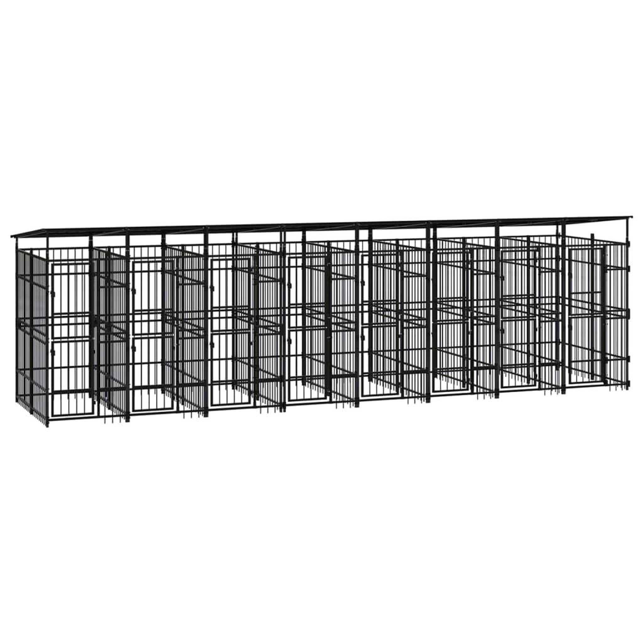 VIDAXL Chenil d'exterieur avec toit pour chiens Acier 14,75 m²