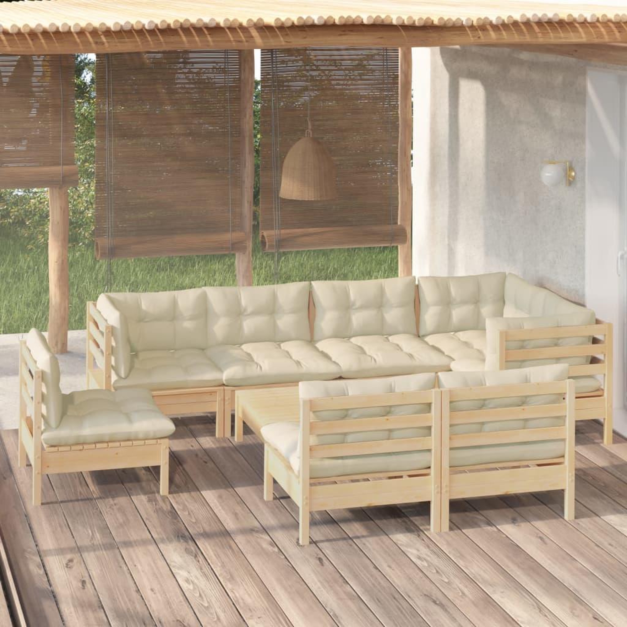 Voir la diapositive 1 : VIDAXL Salon de jardin 9 pcs avec coussins creme bois de pin massif