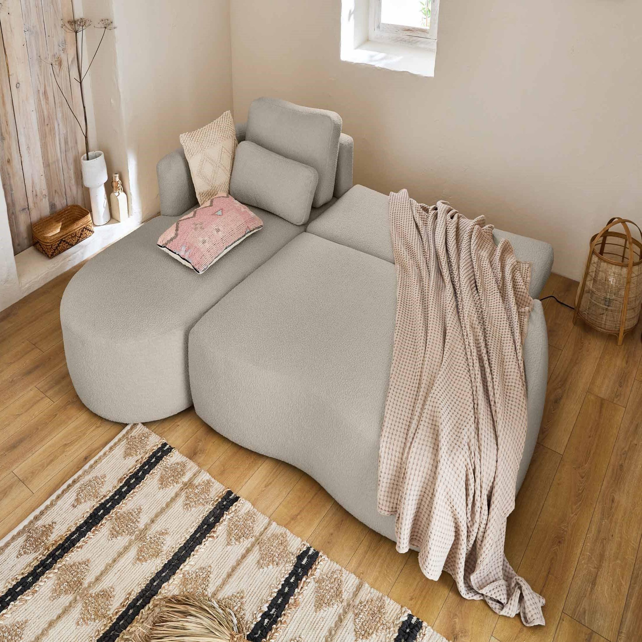 Voir la diapositive 2 : BEST MOBILIER Mahina - canapé d'angle gauche - 4 places - convertible avec coffre - en tissu bouclette